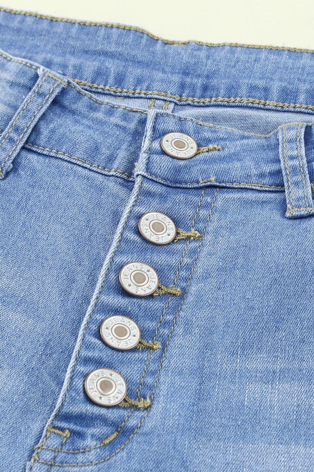 Button-Fly Distressed Raw Hem Flare Jeans - ClubOn