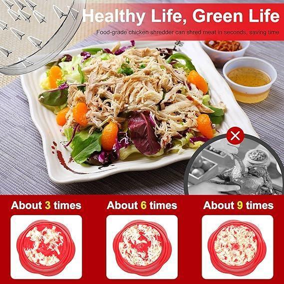 Large Chicken Shredder Tool - Twist Design with Brush & Fork (Red) - ClubOn