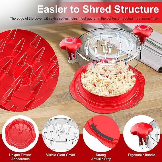 Large Chicken Shredder Tool - Twist Design with Brush & Fork (Red) - ClubOn