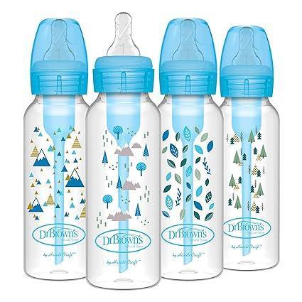 Dr. Brown's Natural Flow Anti-Colic Options+ Narrow Baby Bottle, 8 oz, Pink Floral, 4 Bottles with Level 1 Nipples - ClubOn