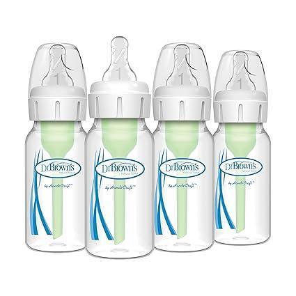 Dr. Brown's Natural Flow Anti-Colic Options+ Narrow Baby Bottle, 8 oz, Pink Floral, 4 Bottles with Level 1 Nipples - ClubOn