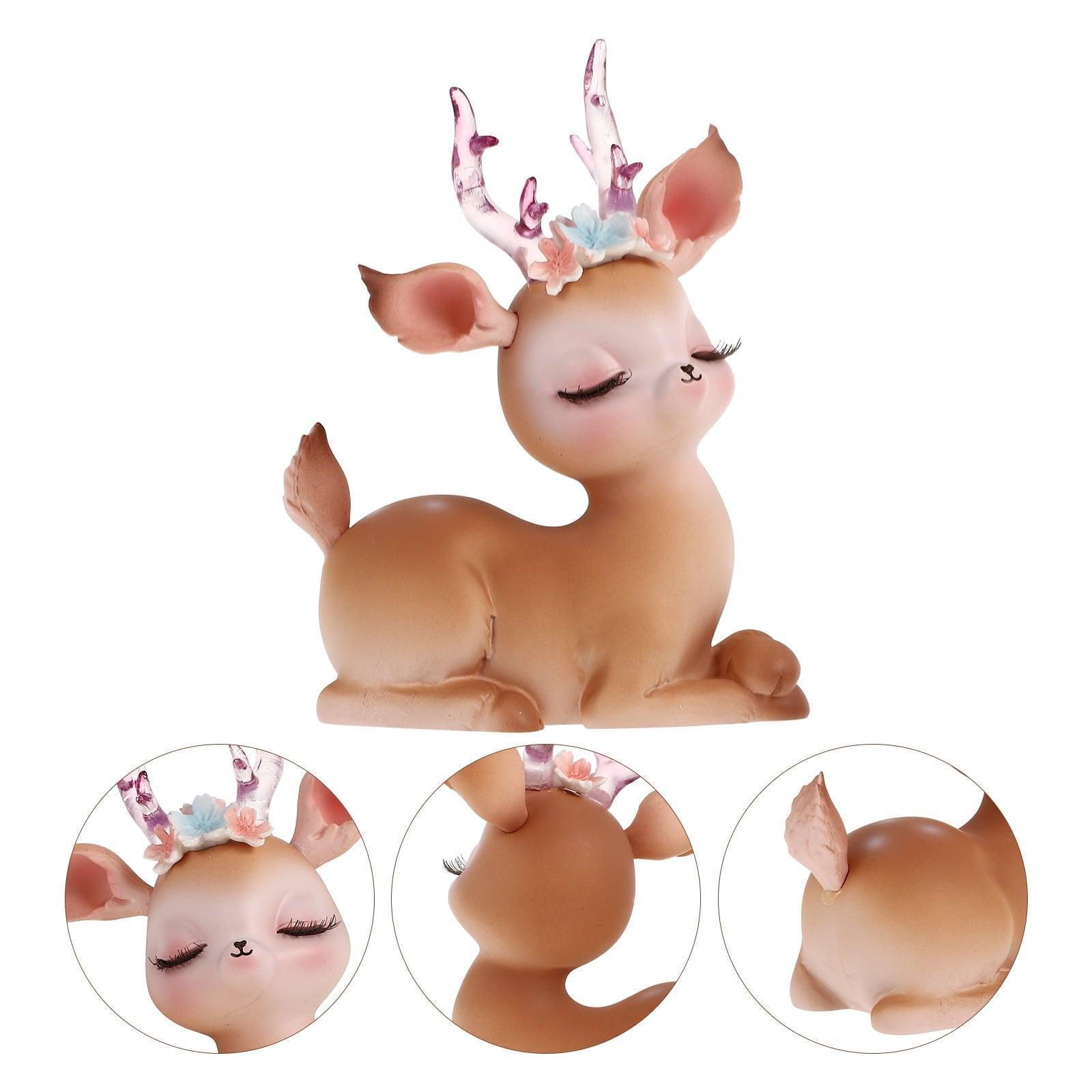 Deer Figurines Resin Reindeer Sculpture – Cartoon Christmas Brass Figurine, Miniature Desktop Decor - ClubOn