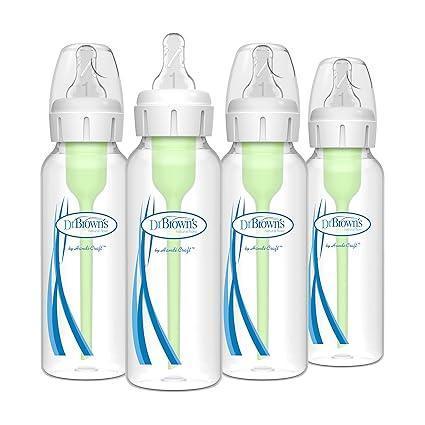 Dr. Brown's Natural Flow Anti-Colic Options+ Narrow Baby Bottle, 8 oz, Pink Floral, 4 Bottles with Level 1 Nipples - ClubOn