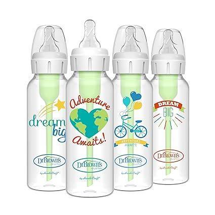 Dr. Brown's Natural Flow Anti-Colic Options+ Narrow Baby Bottle, 8 oz, Pink Floral, 4 Bottles with Level 1 Nipples - ClubOn