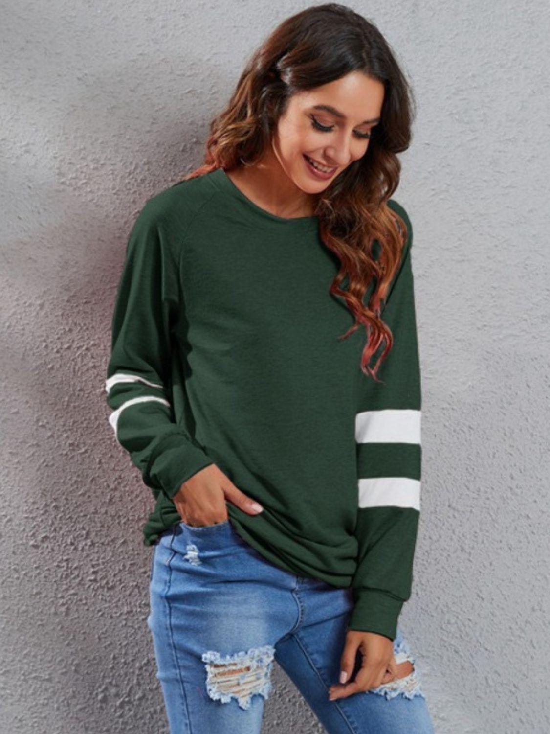 Full Size Striped Round Neck Long Sleeve T-Shirt - ClubOn