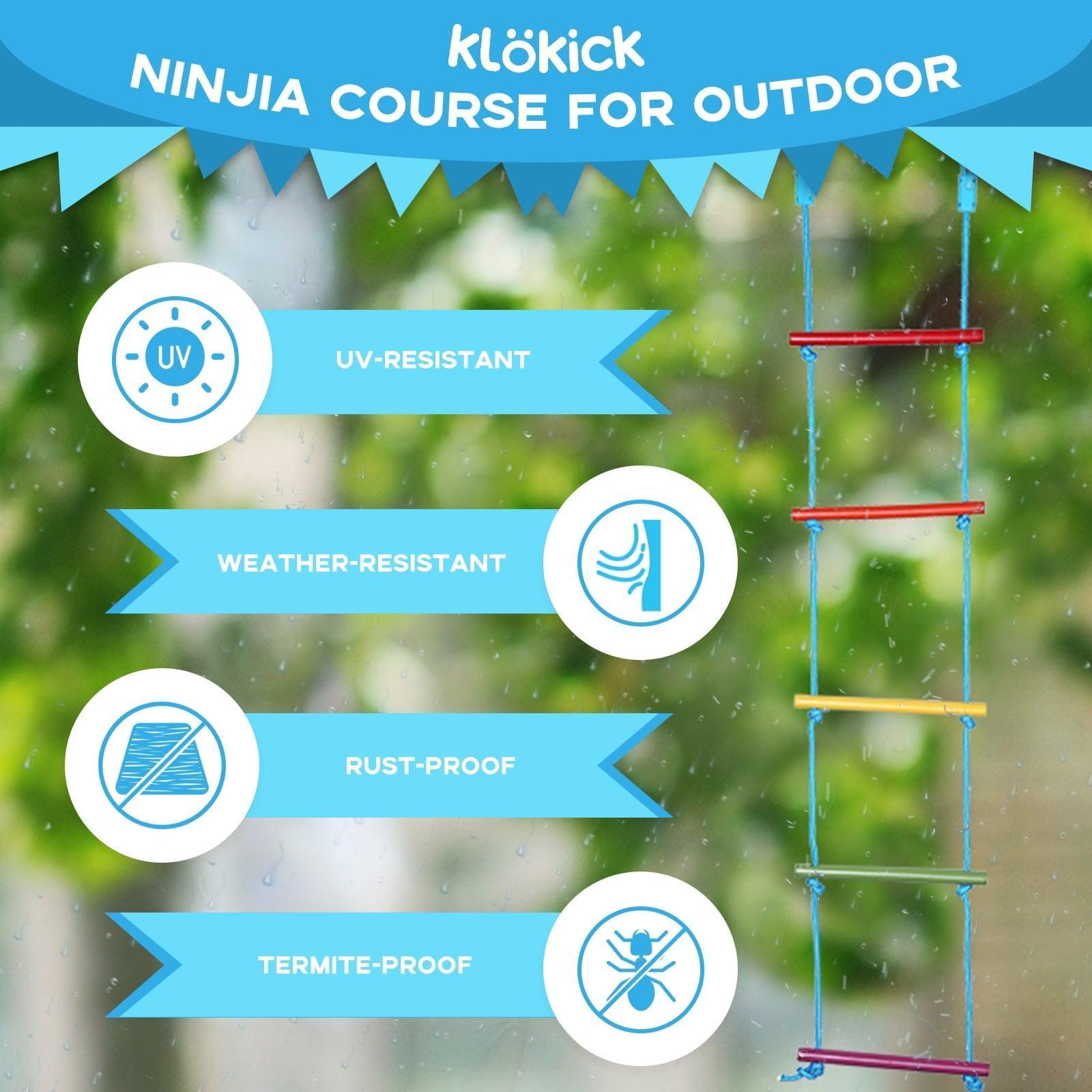 HAPFAN 50ft Ninja Warrior Obstacle Course – Slackline, Monkey Bars, and Saucer Swing for Backyard Adventure, Kids Outdoor Play - ClubOn