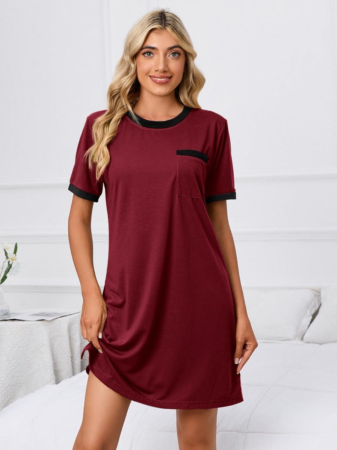 Contrast Trim Round Neck Mini Dress - ClubOn