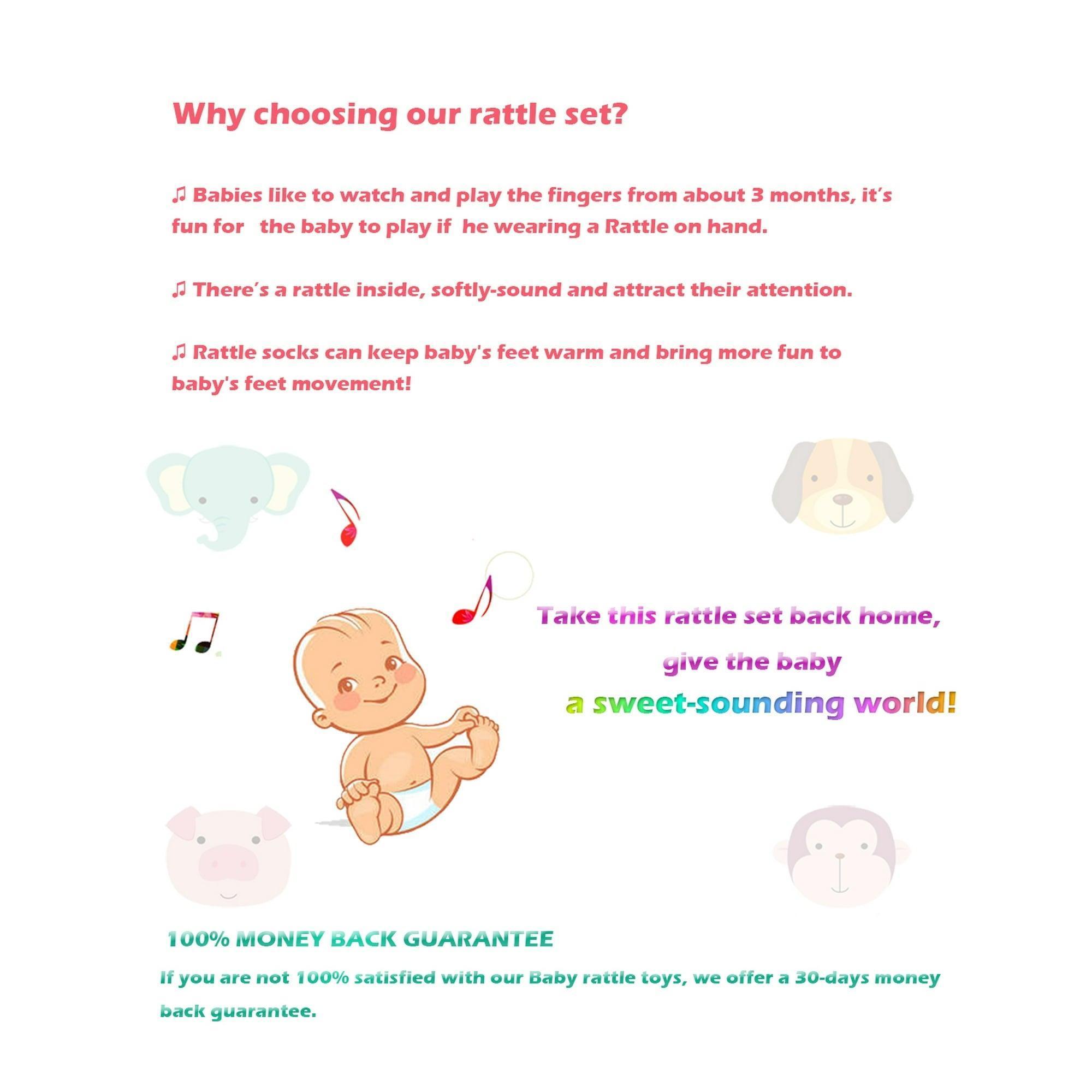 Wrist Rattles & Foot Finder Rattle Sock Baby Toy, Arm Hand Bracelet & Feet Leg Ankle Socks for Newborn Boys & Girls - ClubOn