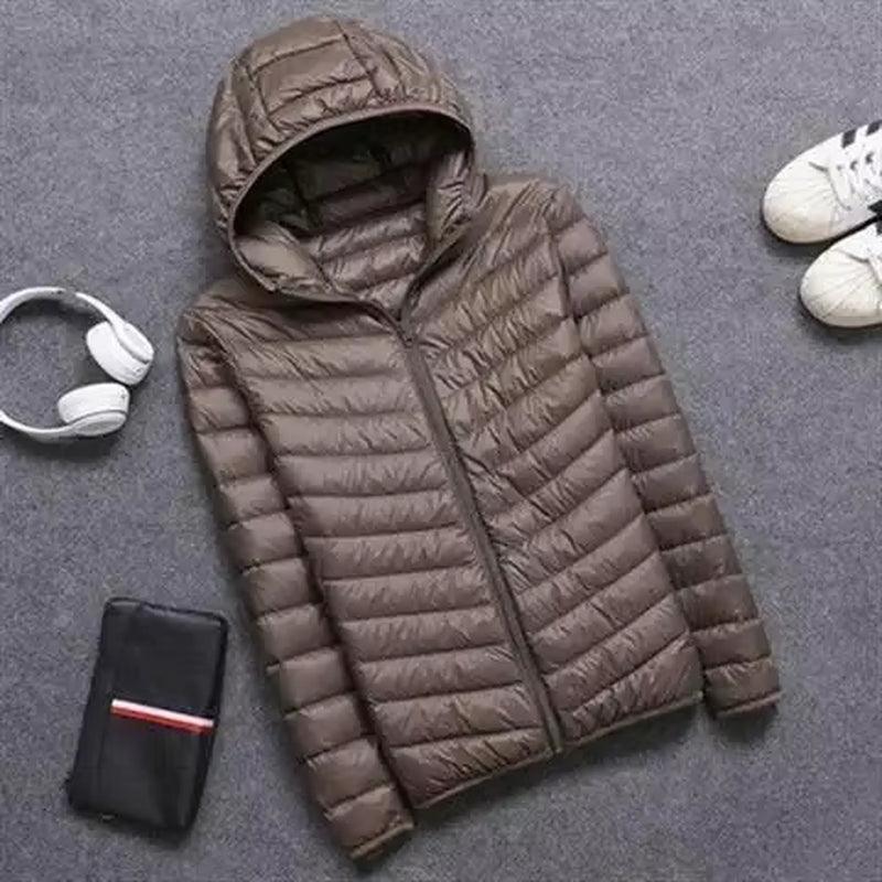 Men's Slim Fit Winter Down Cotton Coat - Hooded Warm Cropped Jacket - ClubOn