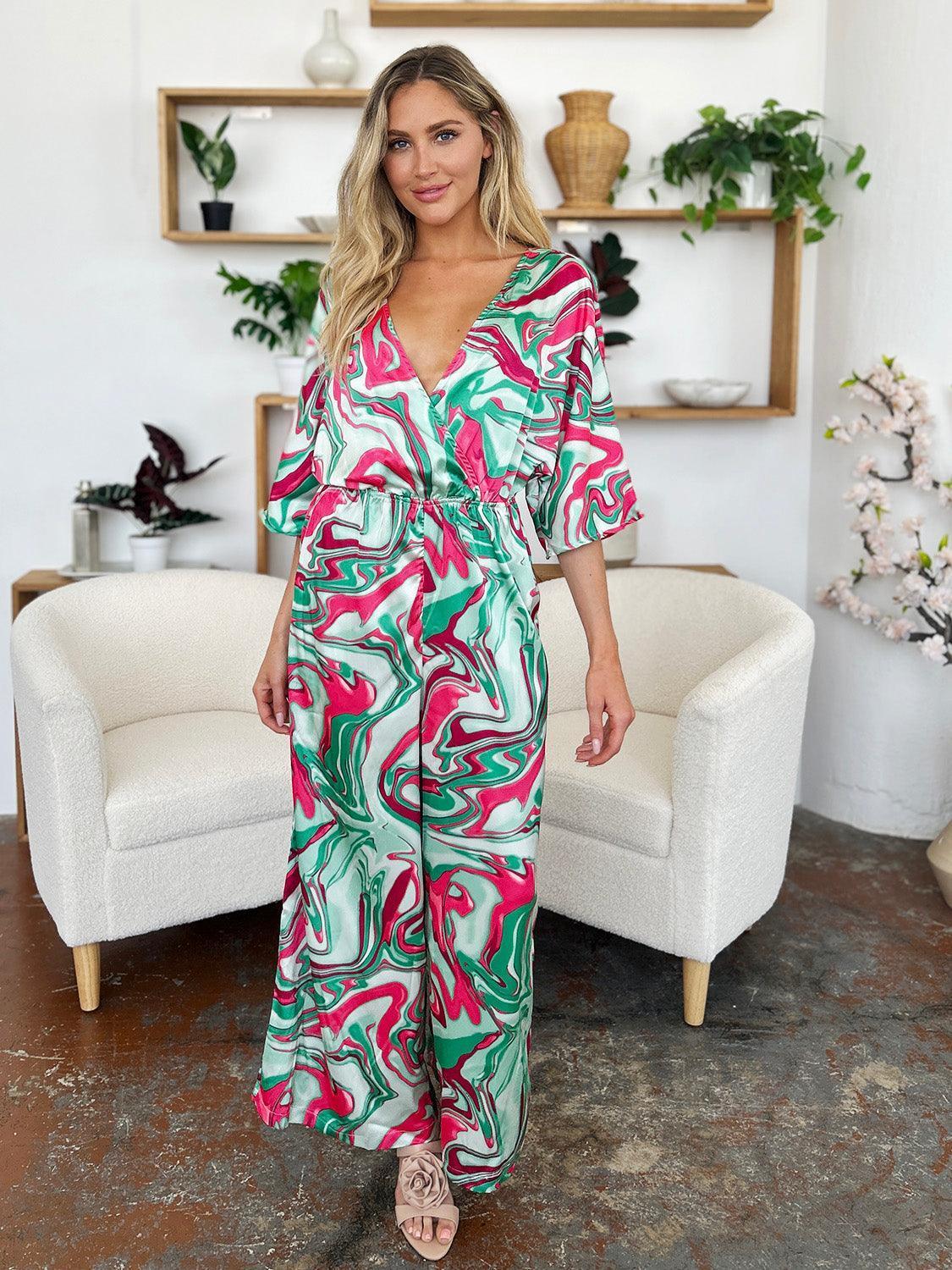 Double Take Full Size Half Sleeve Wide Leg Jumpsuit - ClubOn
