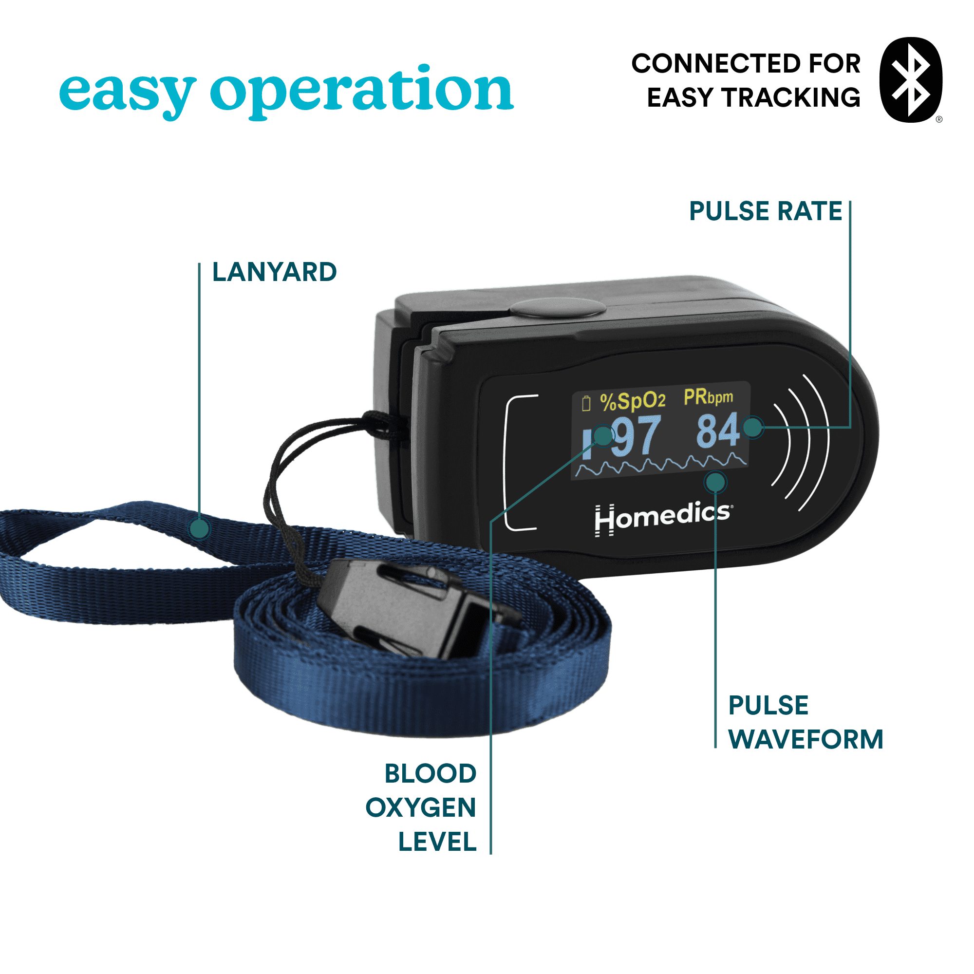 Homedics® 700 Series Pulse Oximeter PX-560BTCO – Measures Blood Oxygen Level & Pulse Rate - ClubOn
