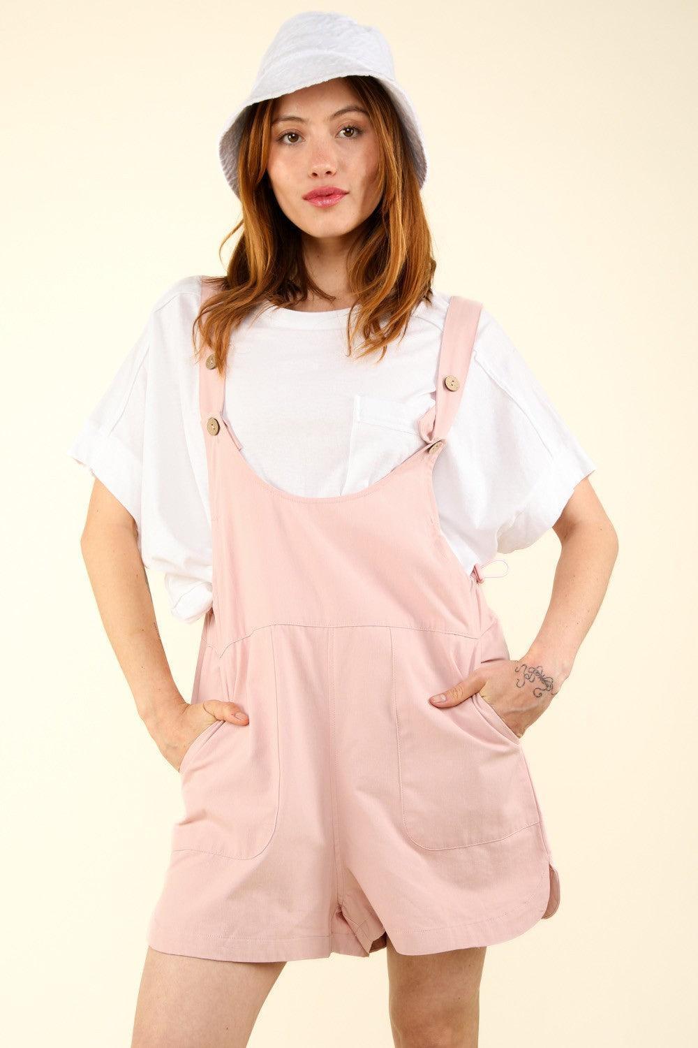 VERY J Adjustable Waist Suspender Overalls with Pockets - ClubOn