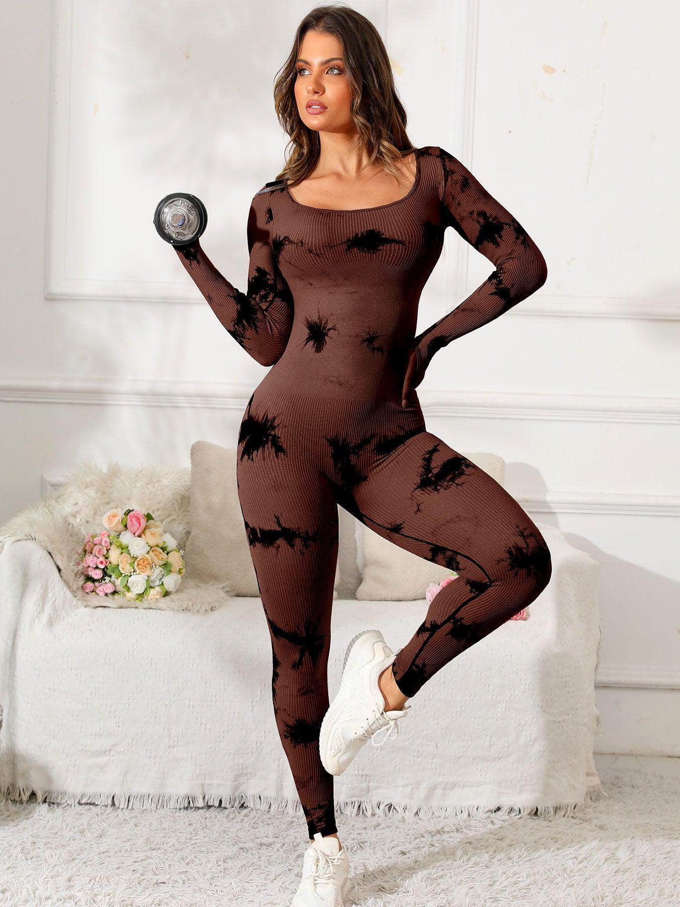 Scoop Neck Long Sleeve Active Jumpsuit - ClubOn