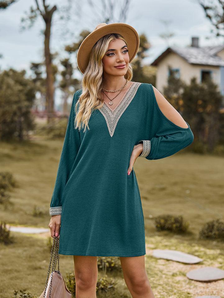 V-Neck Cutout Sleeve Mini Dress - ClubOn