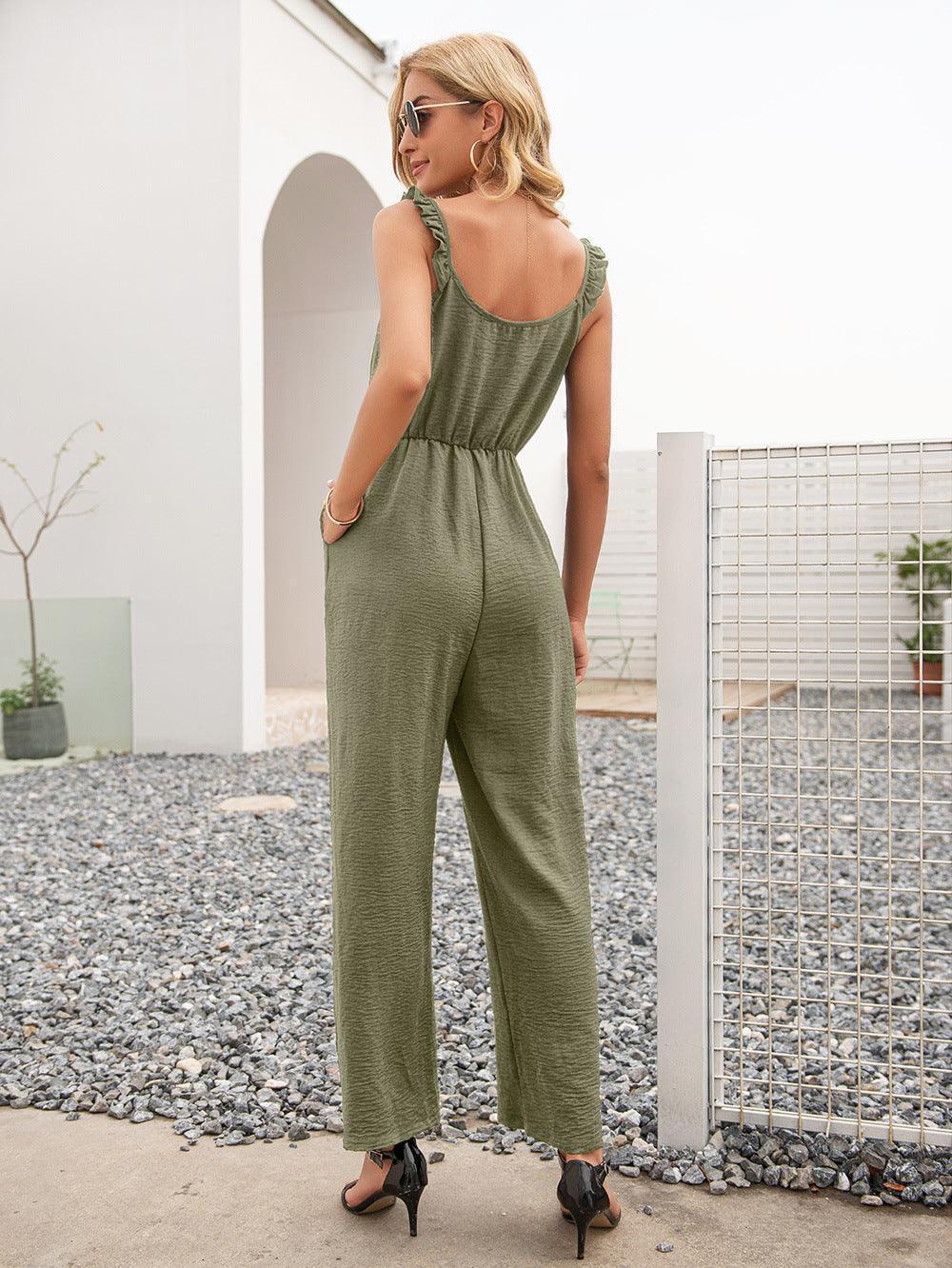 Ivy Lane Round Neck Sleeveless Jumpsuit with Pockets - ClubOn