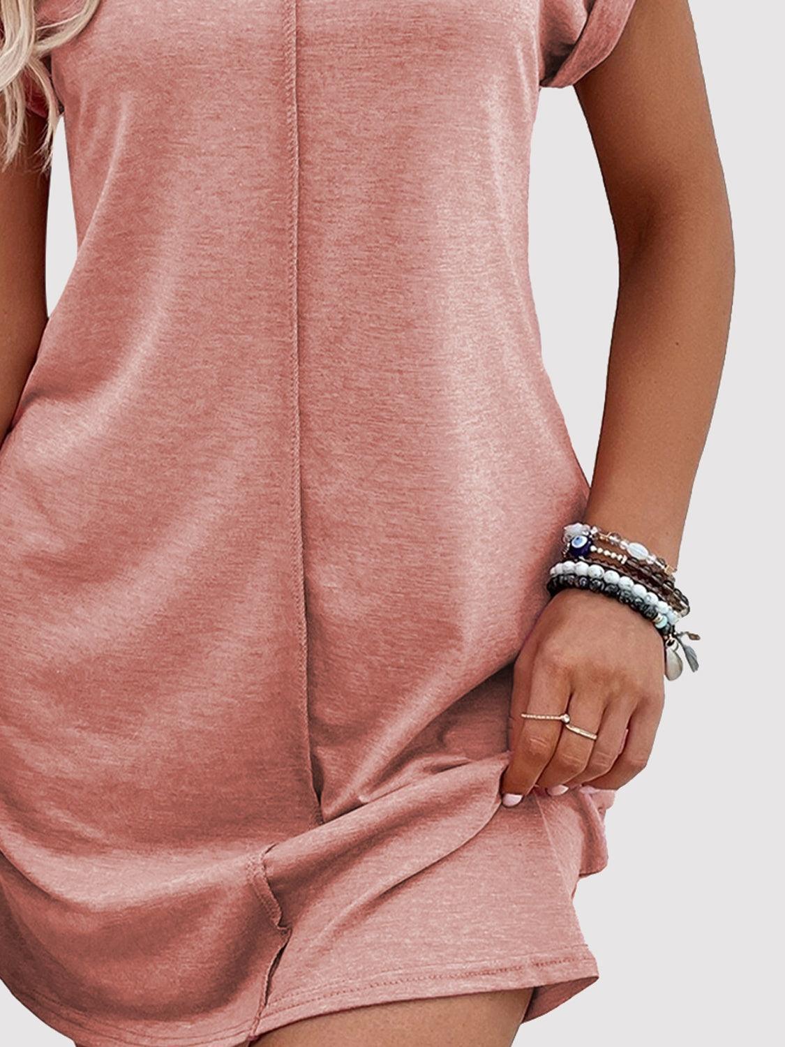 Exposed Seam Round Neck Mini Dress - ClubOn