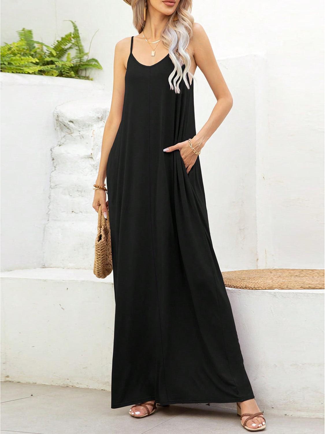 V-Neck Maxi Cami Dress with Pockets - ClubOn