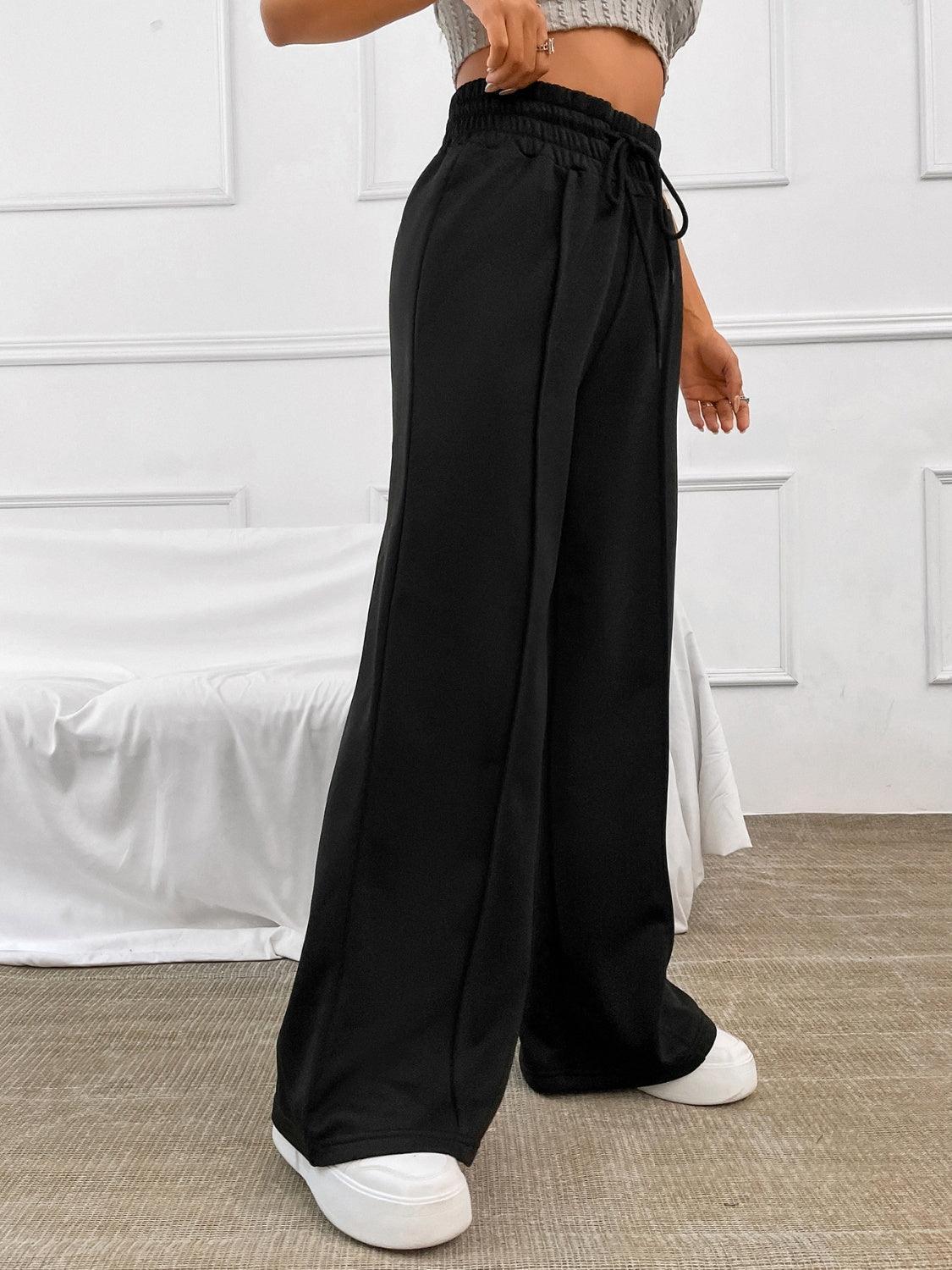 Honey Drawstring Elastic Waist Wide Leg Pants - ClubOn