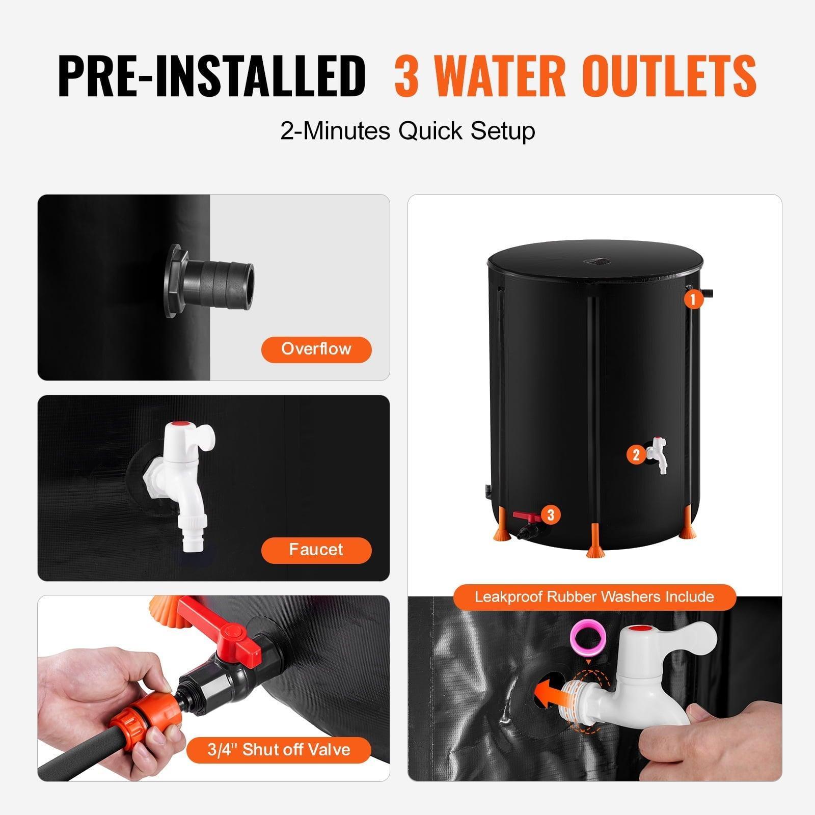 SKYSHALO Foldable Water Barrel 100 Gallon/380L – Durable PVC Garden Irrigation Tank with Spigots & Overflow Kit - ClubOn