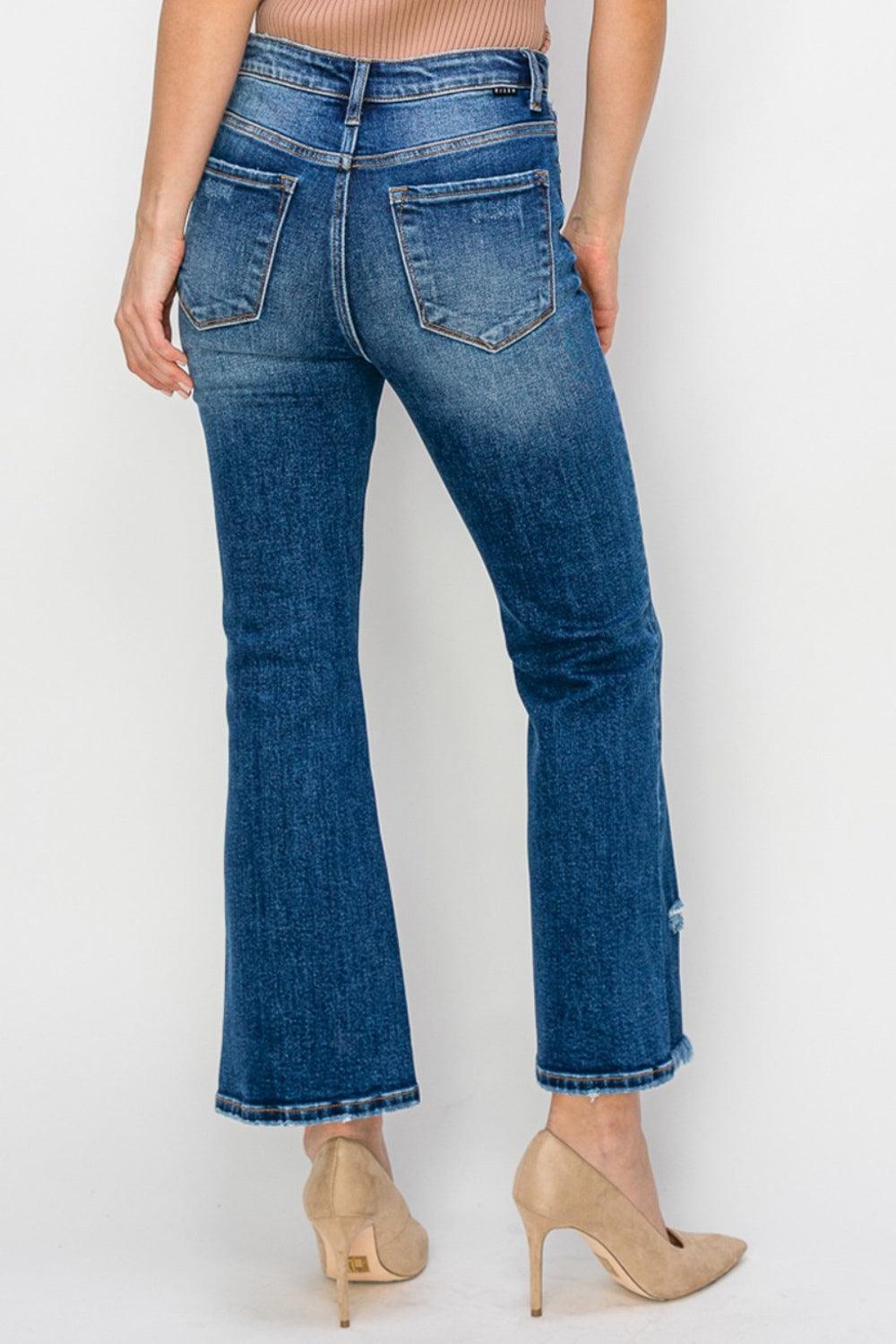 RISEN High Waist Raw Hem Flare Jeans - ClubOn
