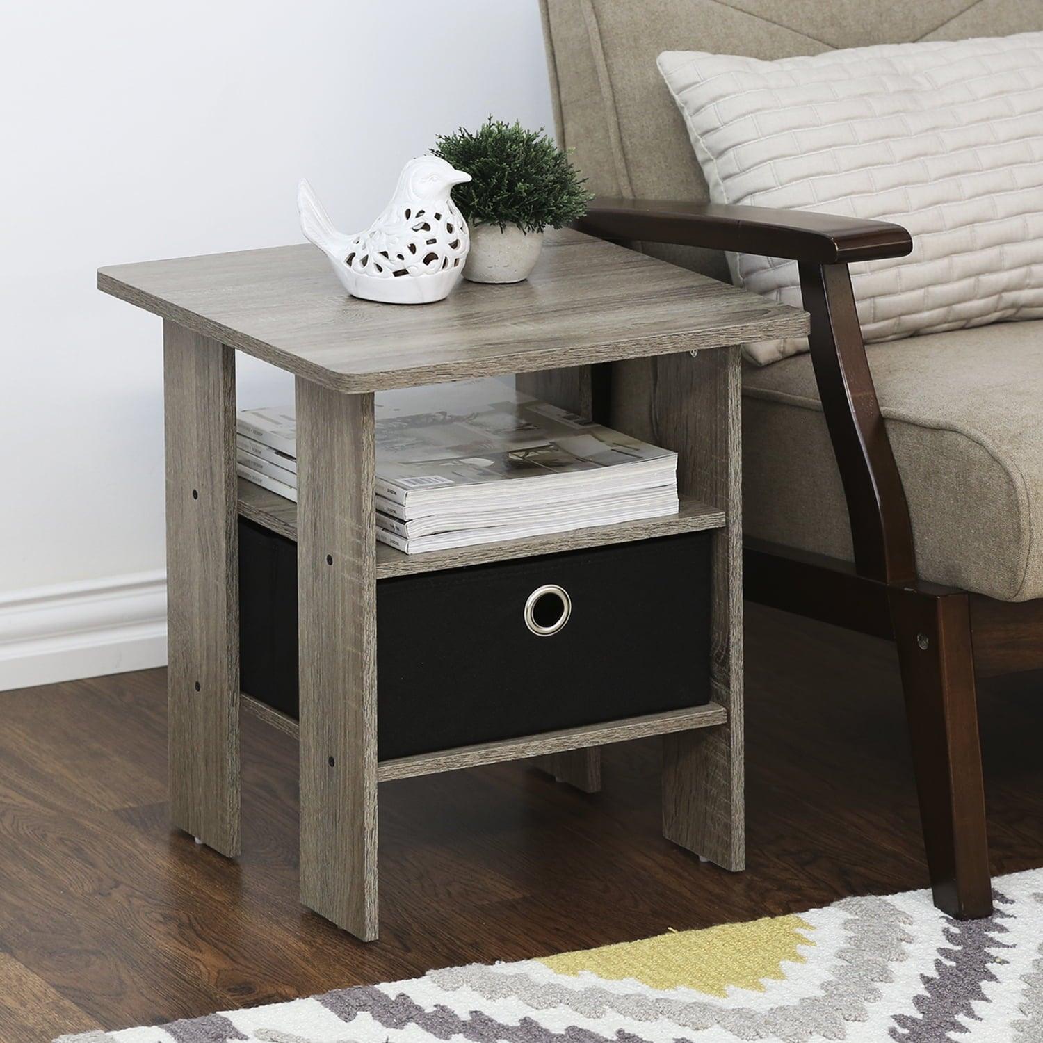 Furinno Andrey End Table Night Stand with Bin Drawer, Black/Gray, Wood, Rectangular - ClubOn