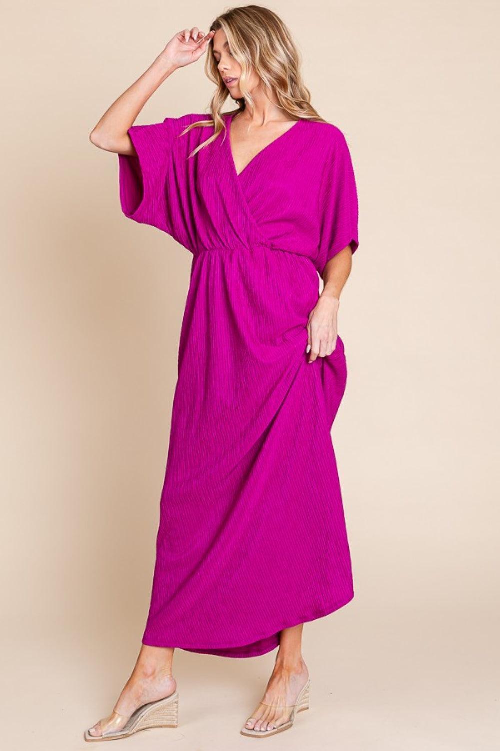 BOMBOM Surplice Maxi Dress with Pockets - ClubOn