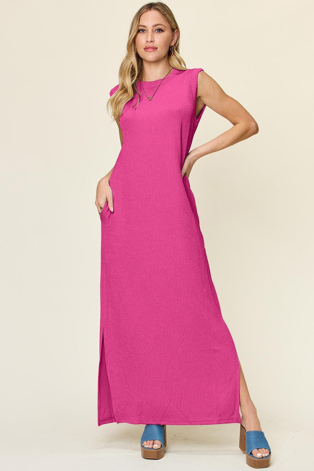 Double Take Full Size Texture Mock Neck Sleeveless Maxi Dress - ClubOn