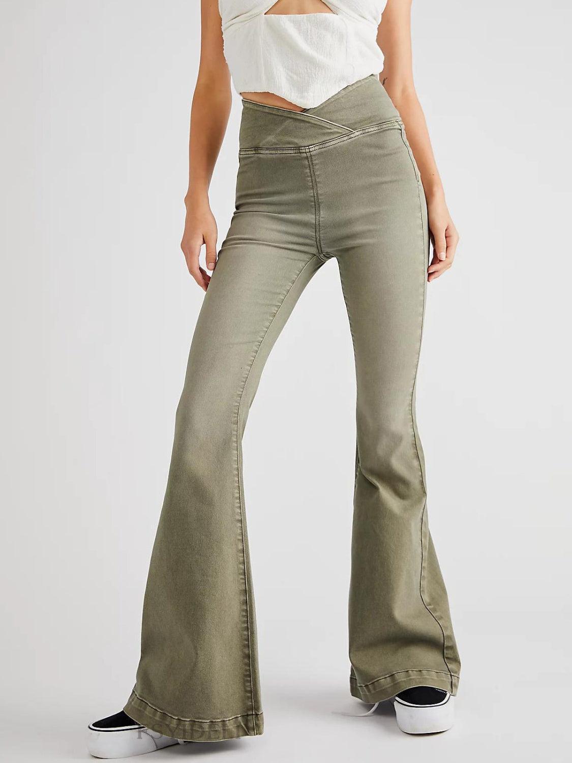 Asymmetric Waist Flare Jeans - ClubOn