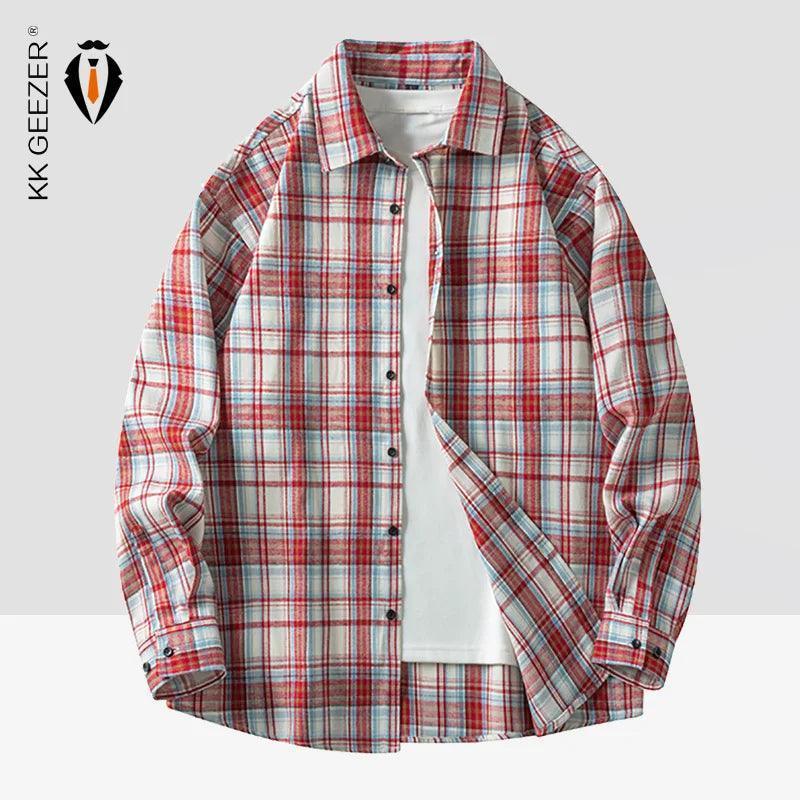 Men's Oversized Plaid Flannel Shirt - Casual Drop-Shoulder Long Sleeve - ClubOn