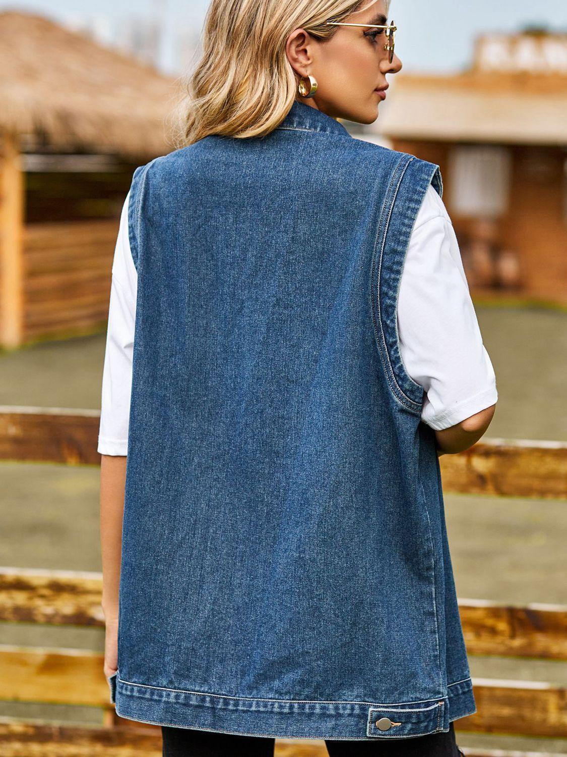 Button Down Denim Vest - ClubOn