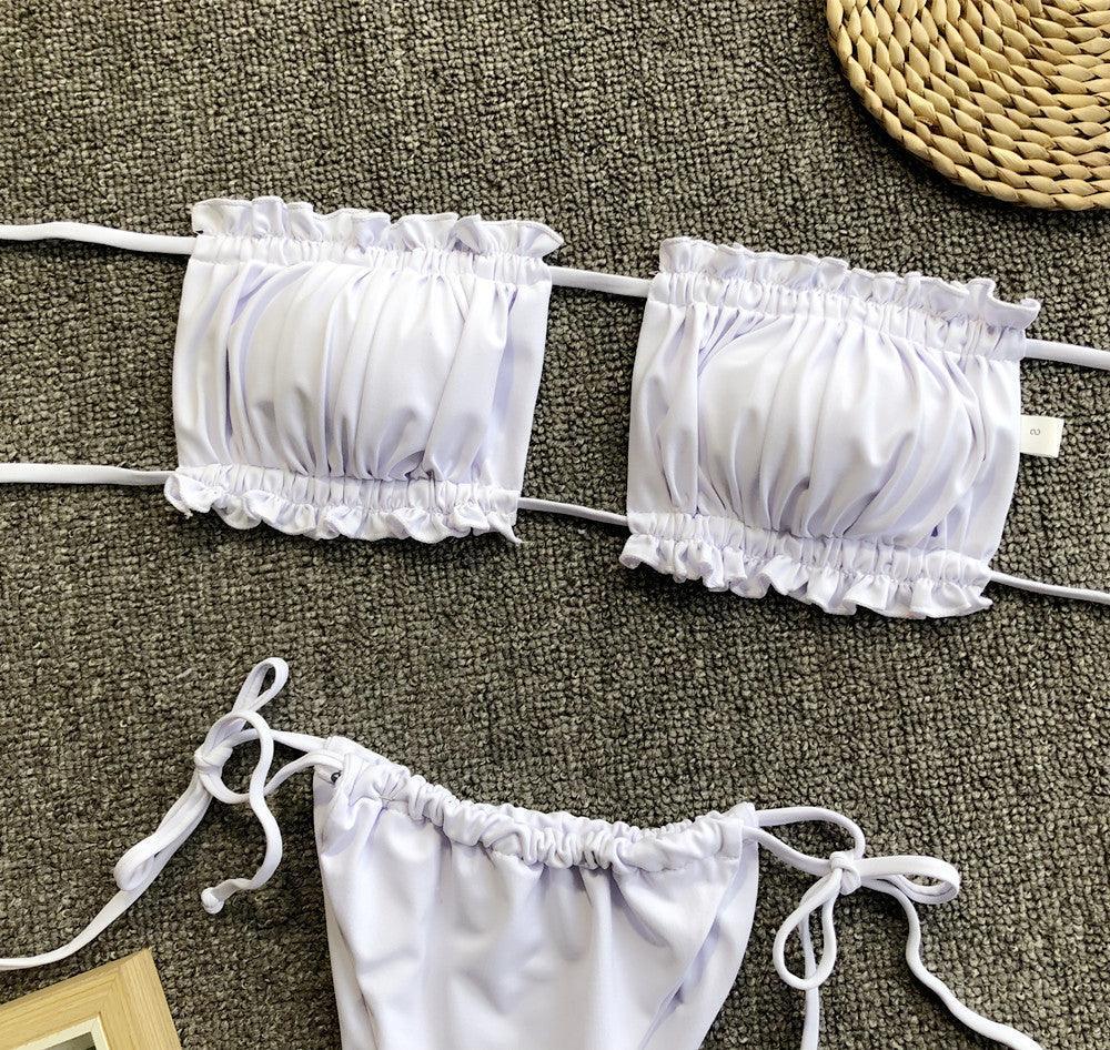 Frill Trim Ruched Bikini Set - ClubOn
