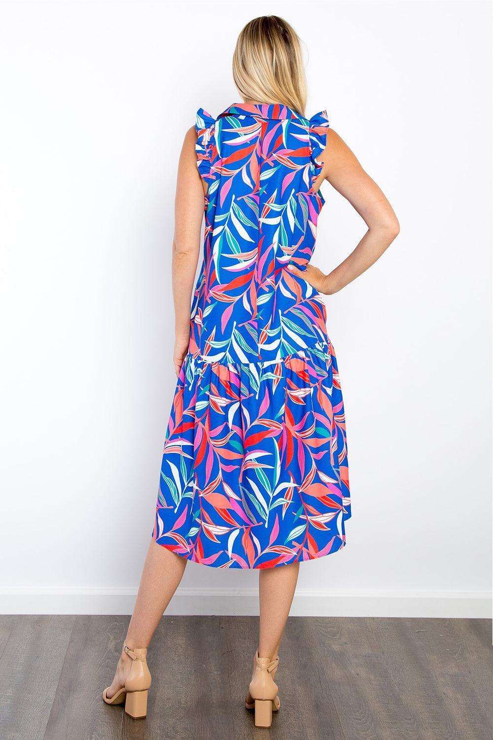 Be Stage Print Ruffled Midi Dress with Pockets - ClubOn