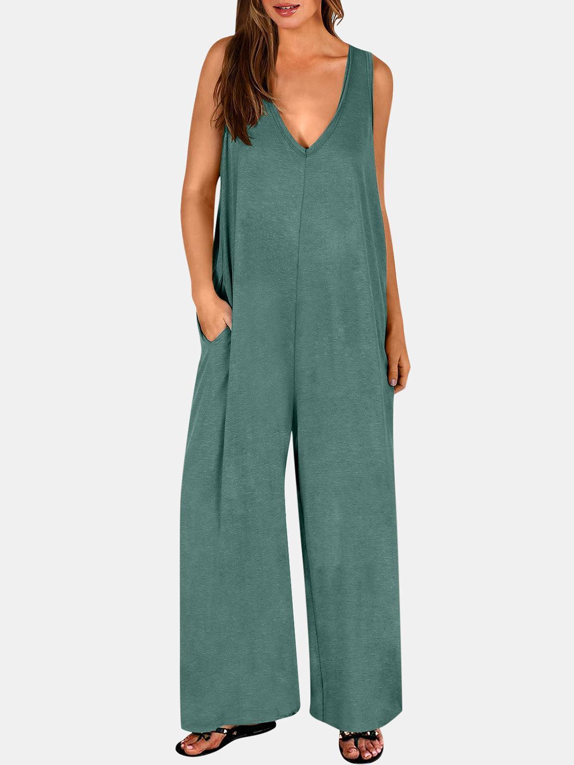 Full Size V-Neck Wide Strap Jumpsuit - ClubOn