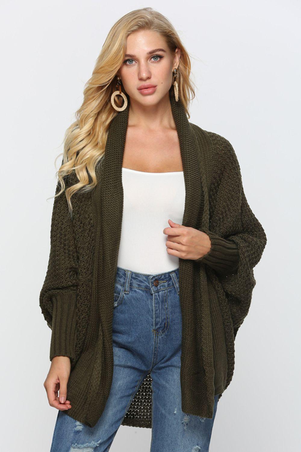 Angel Wings Open Front Dolman Sleeve Longline Cardigan - ClubOn