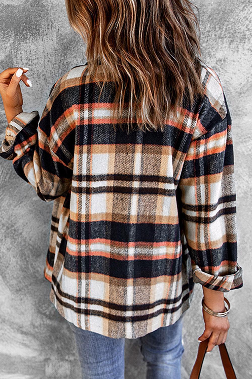 Double Take Plaid Button Front Shirt Jacket with Breast Pockets - ClubOn