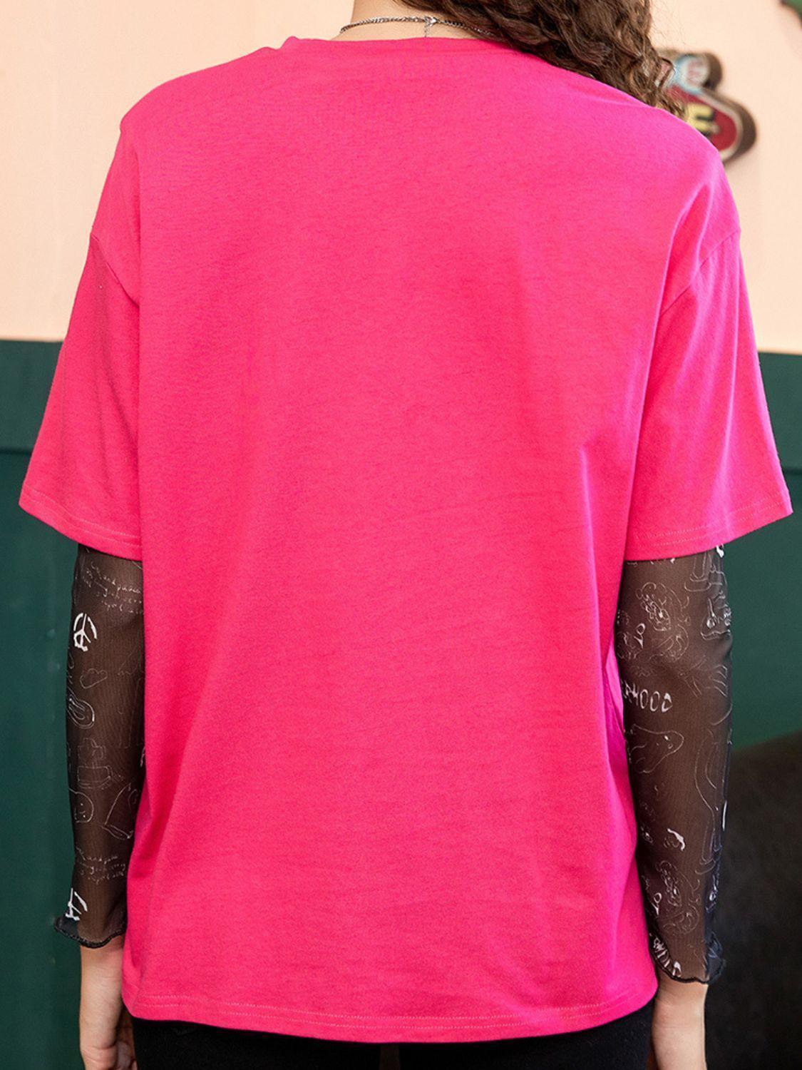 Letter Graphic Round Neck Half Sleeve T-Shirt - ClubOn