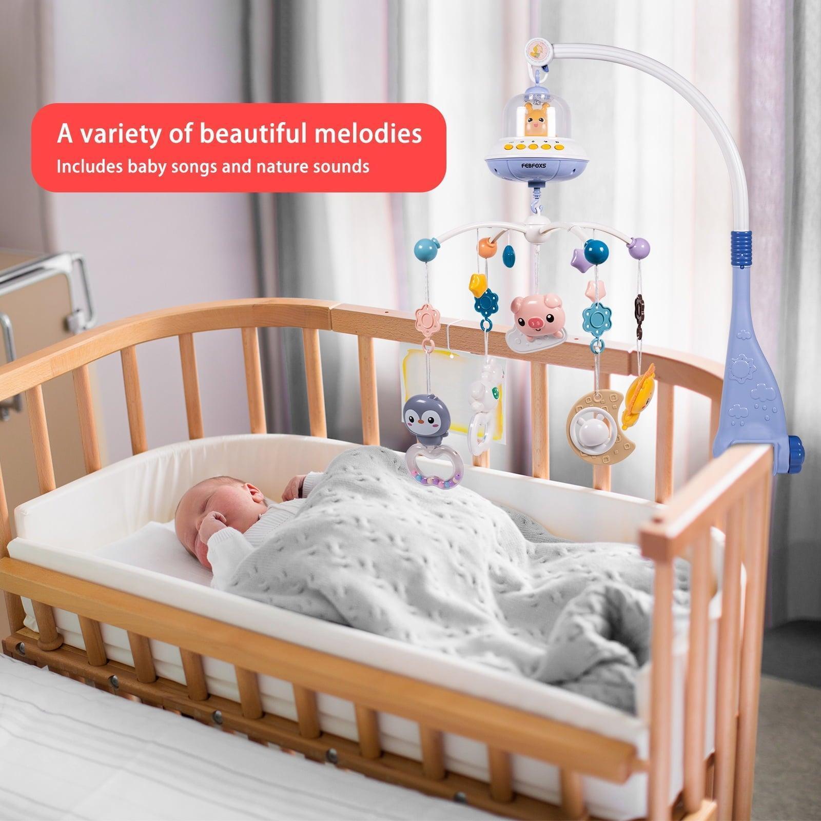 Febfoxs Baby Crib Mobile with Music & Lights, Remote Control, Blue - ClubOn