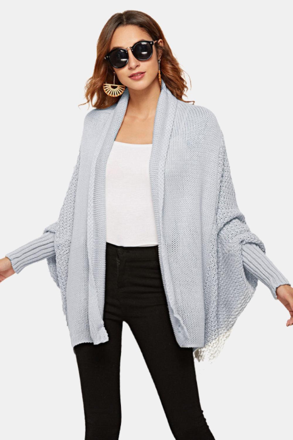 Angel Wings Open Front Dolman Sleeve Longline Cardigan - ClubOn