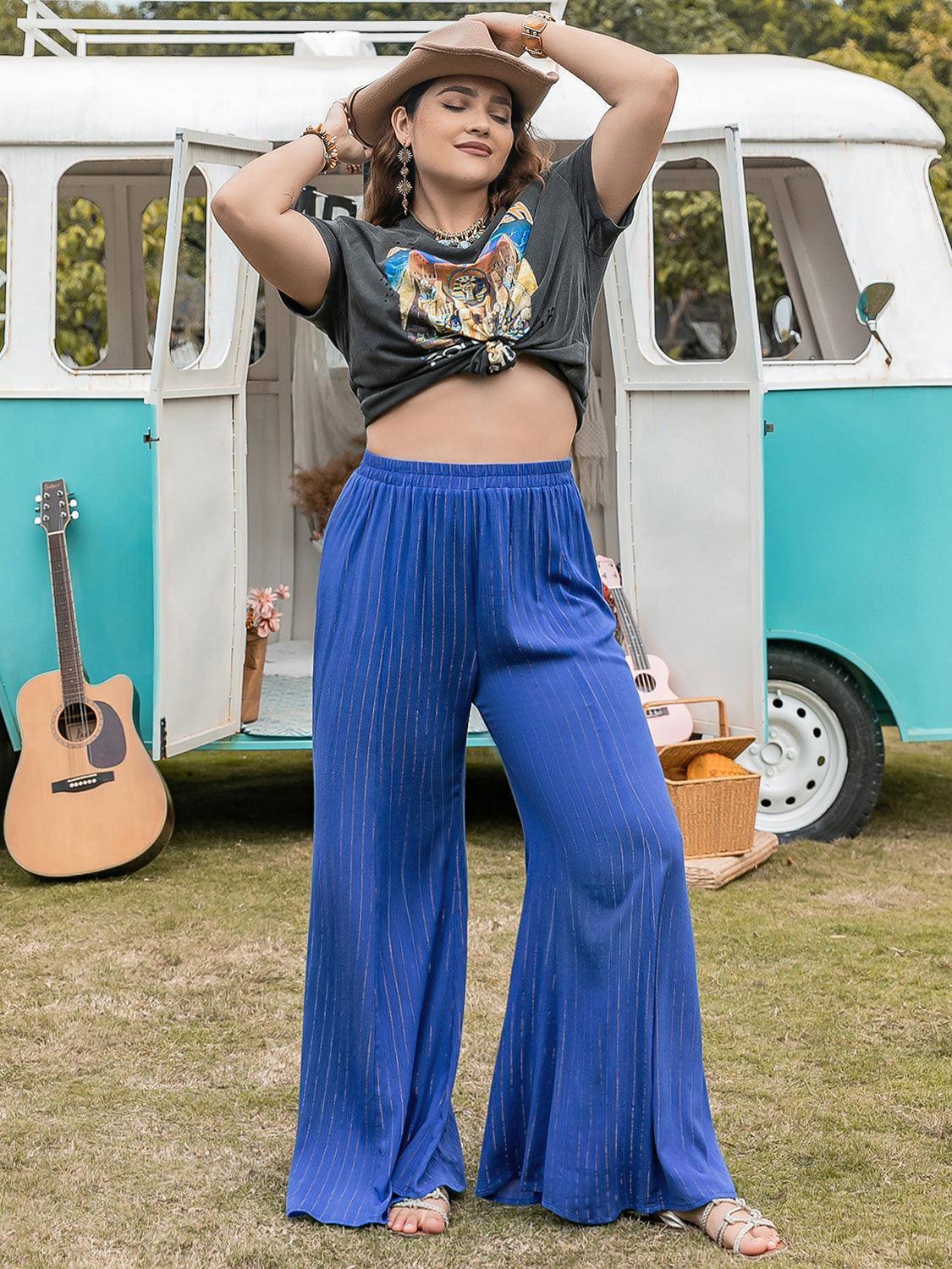 Plus Size Striped Wide-Leg Pants - ClubOn