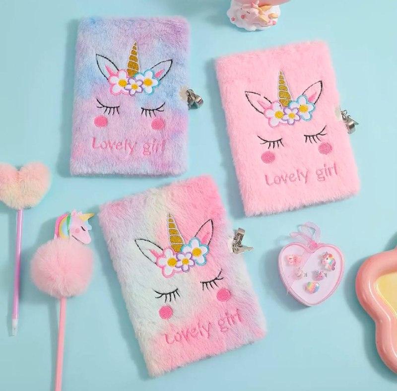 Plush Notebook with Lock – Unicorn A5 Journal & Diary - ClubOn