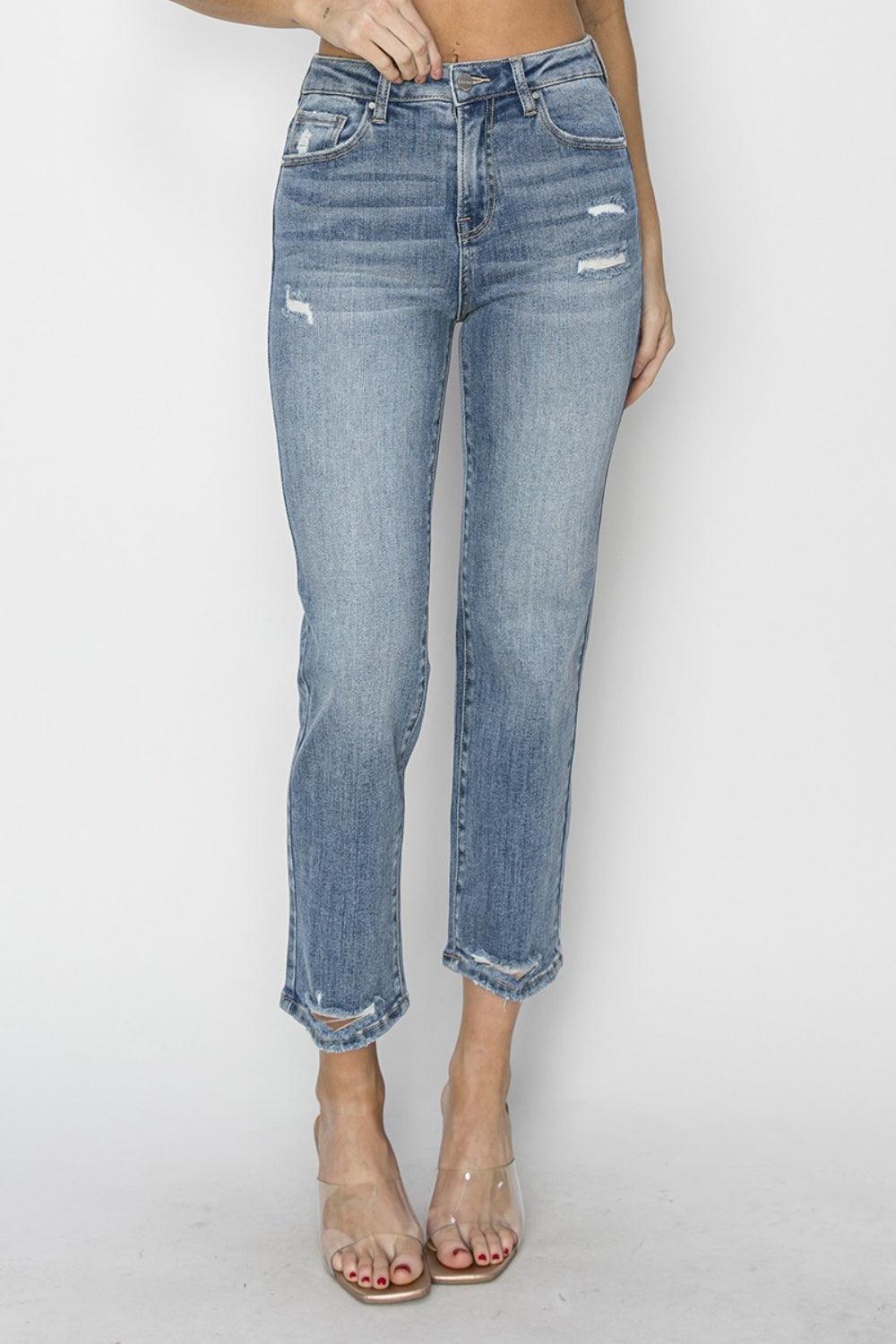 RISEN Full Size High Waist Distressed Cropped Jeans - ClubOn