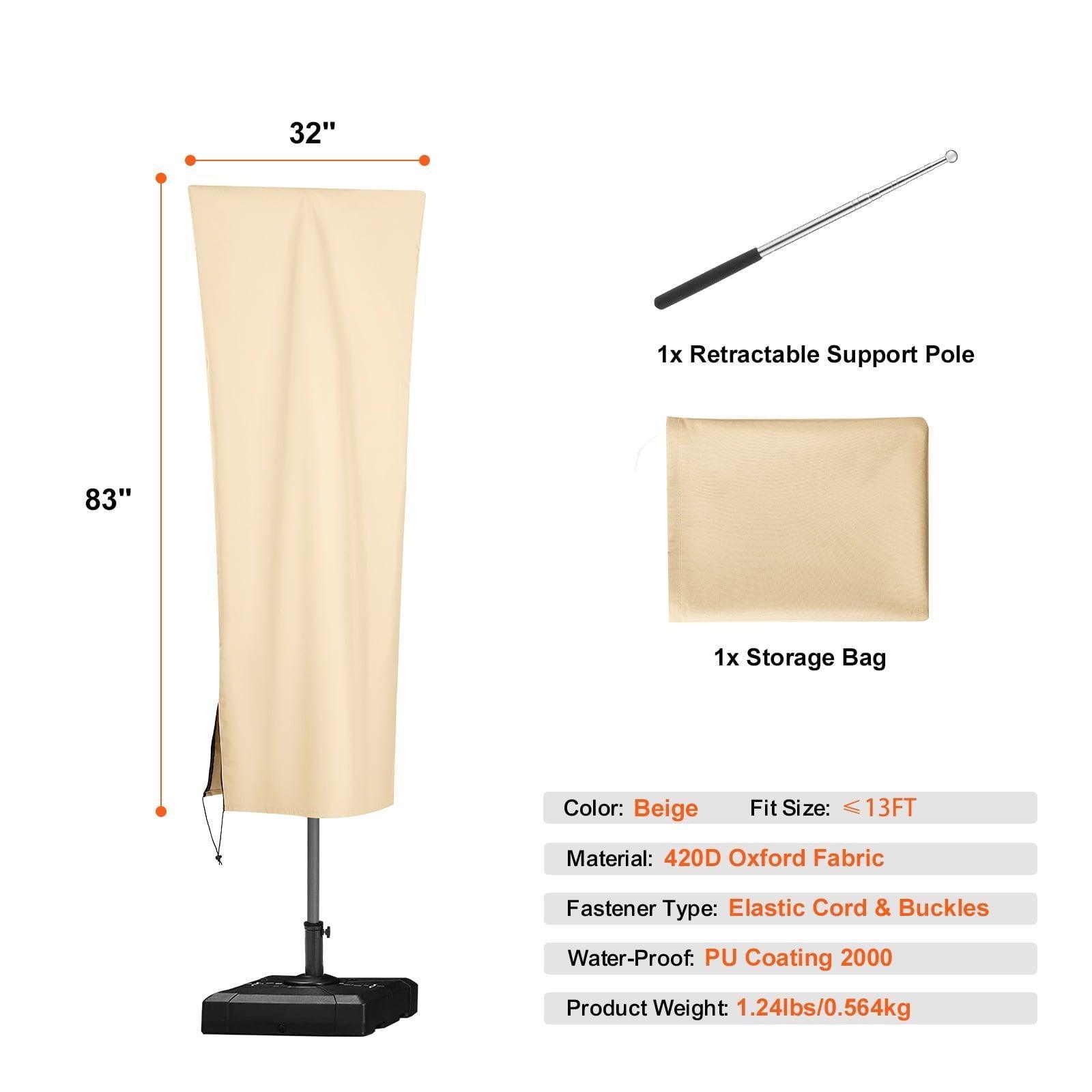 SKYSHALO Outdoor Umbrella Cover – Fits up to 13ft, Durable 420D Oxford Fabric with UV Protection, Beige, Includes Storage Pouch - ClubOn