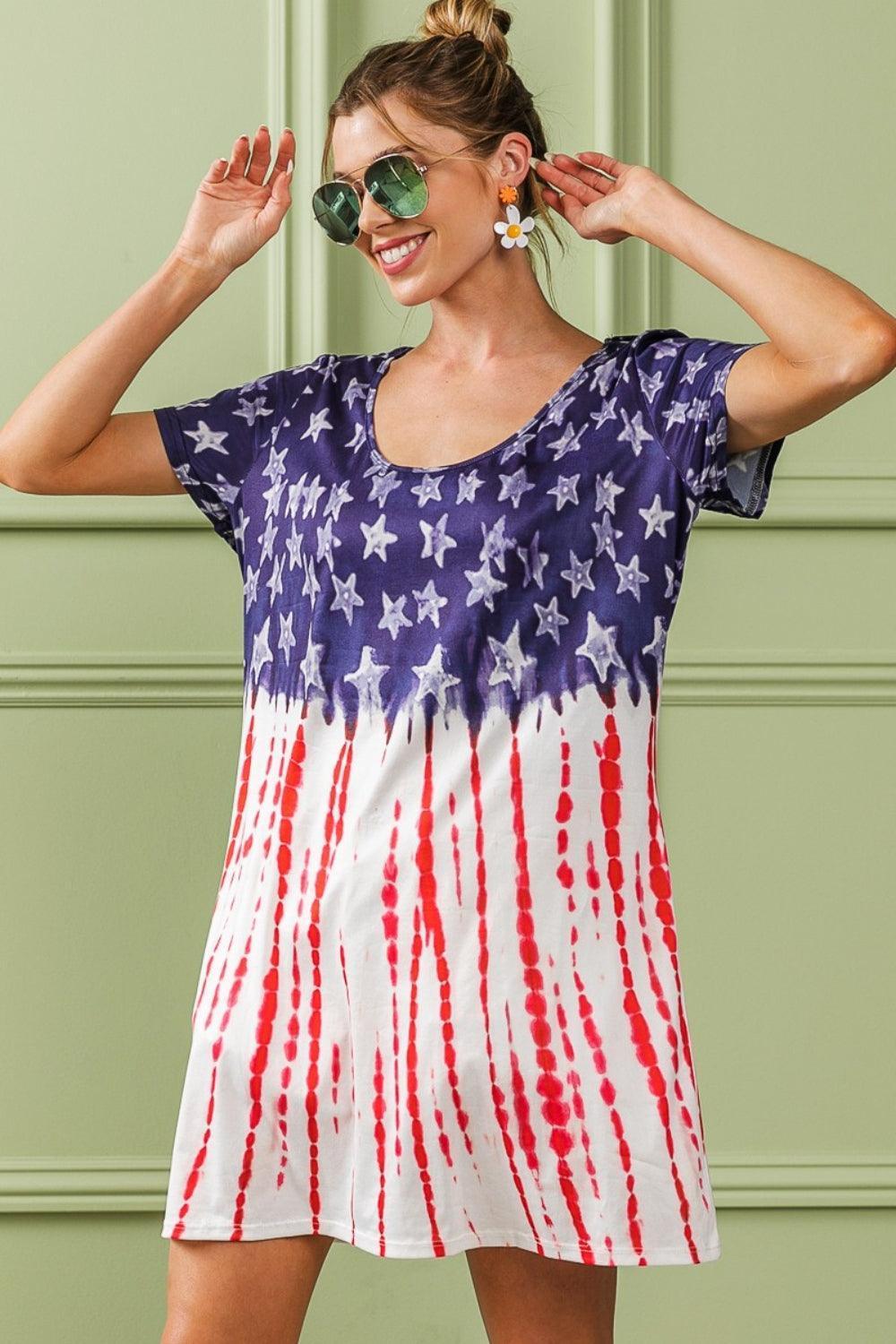 BiBi American Flag Theme Tee Dress - ClubOn