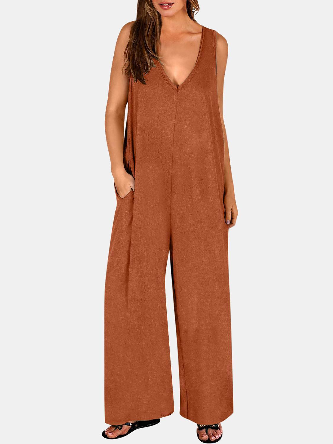 Full Size V-Neck Wide Strap Jumpsuit - ClubOn
