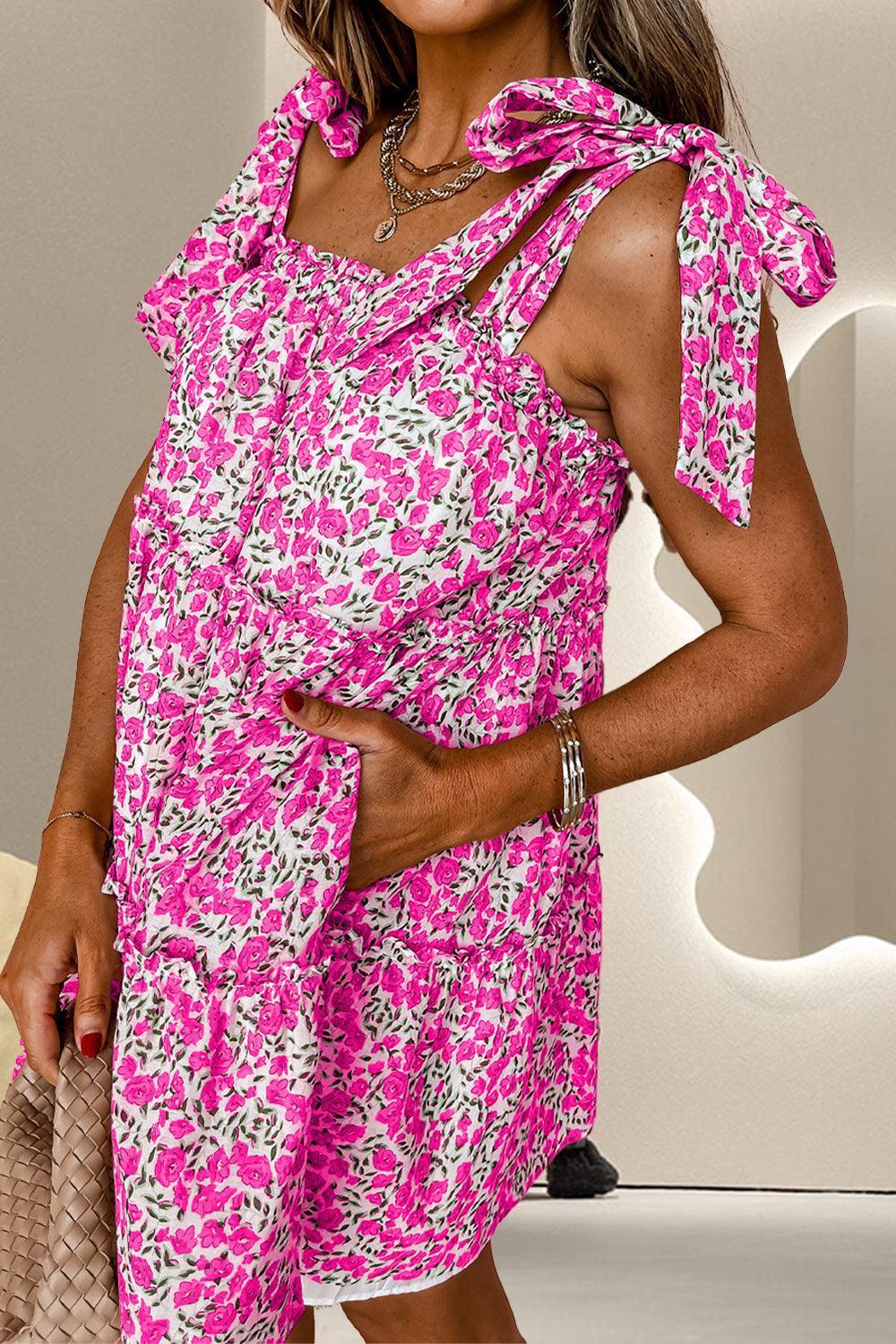 Tied Printed Sleeveless Mini Dress - ClubOn