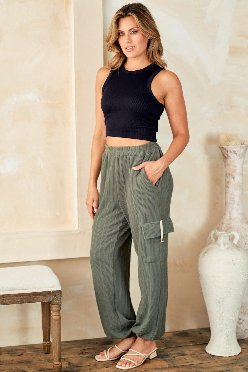 Hailey & Co Textured Rib Cargo Pants - ClubOn