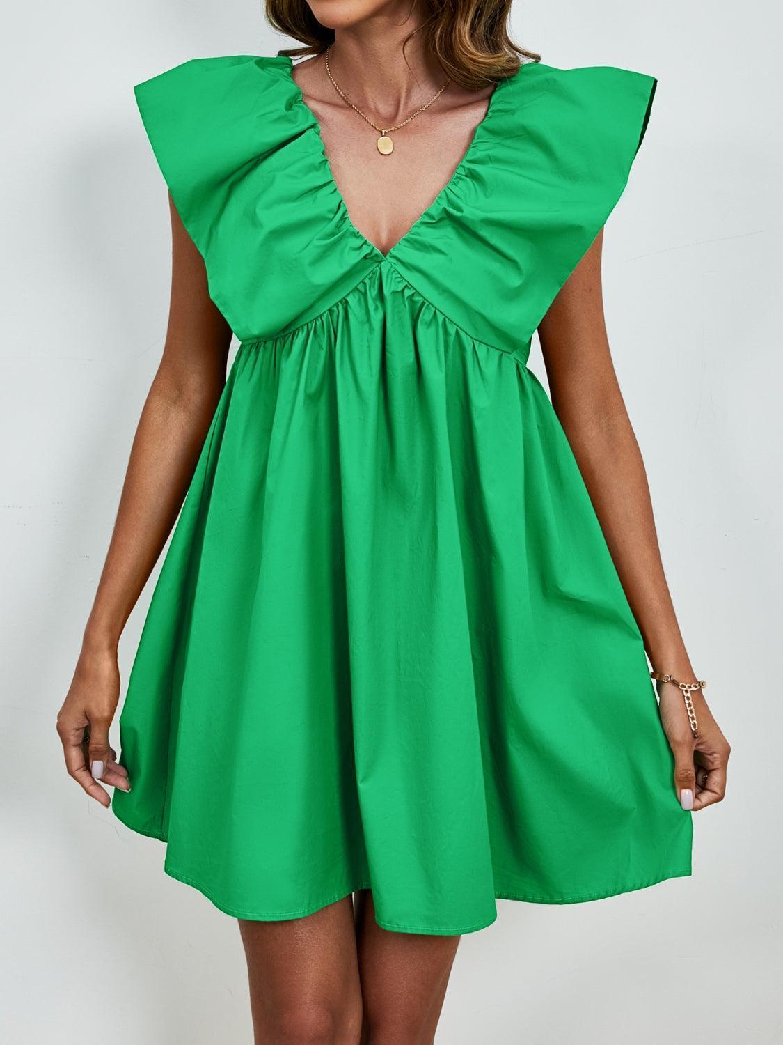 V-Neck Cap Sleeve Mini Dress - ClubOn