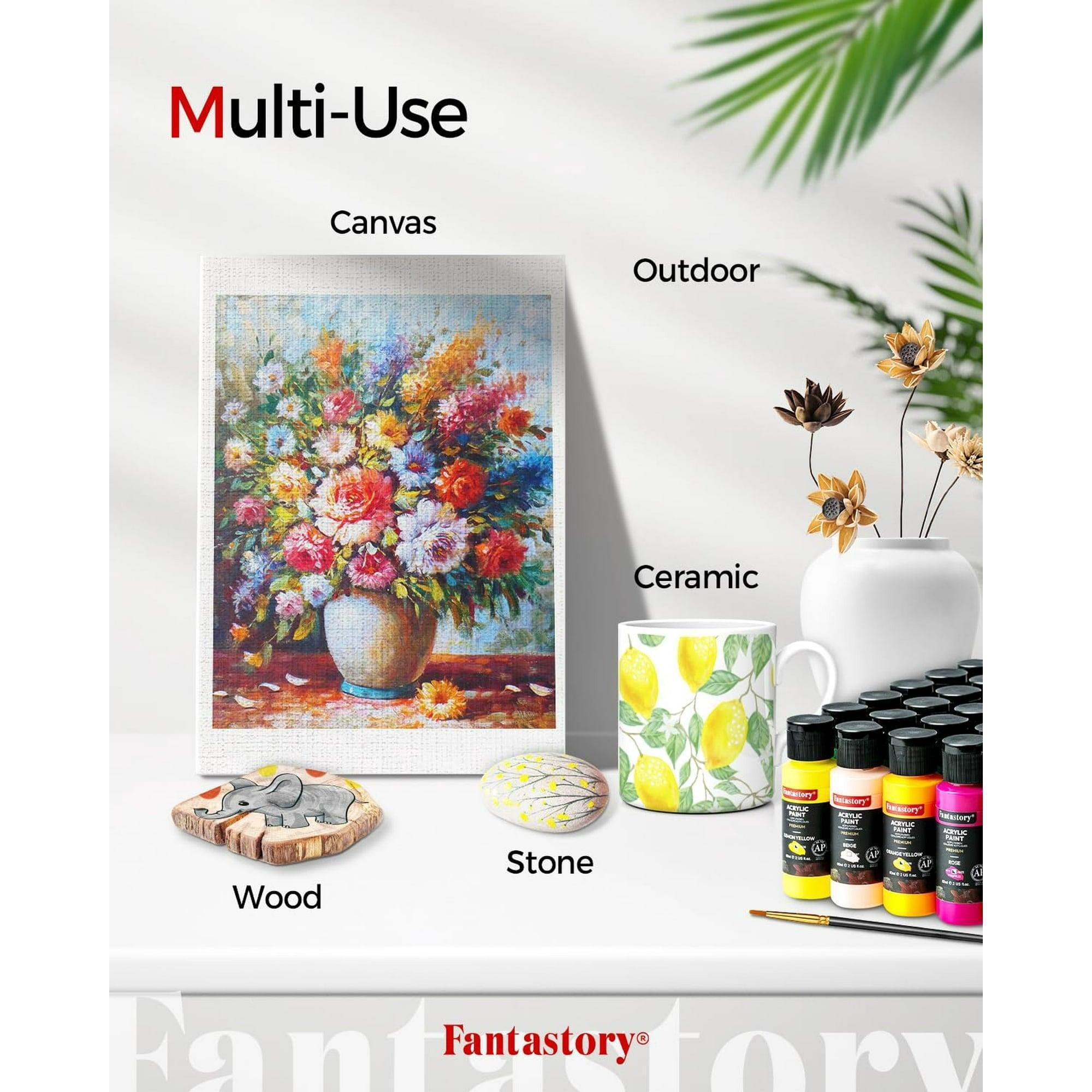 Fantastory Acrylic Paint Set, 36 Colors (2oz/60ml) with 12 Brushes – Professional Craft Thick Paint Kit - ClubOn