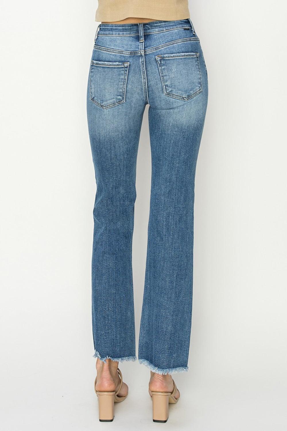 RISEN Mid-Rise Frayed Hem Bootcut Jeans - ClubOn