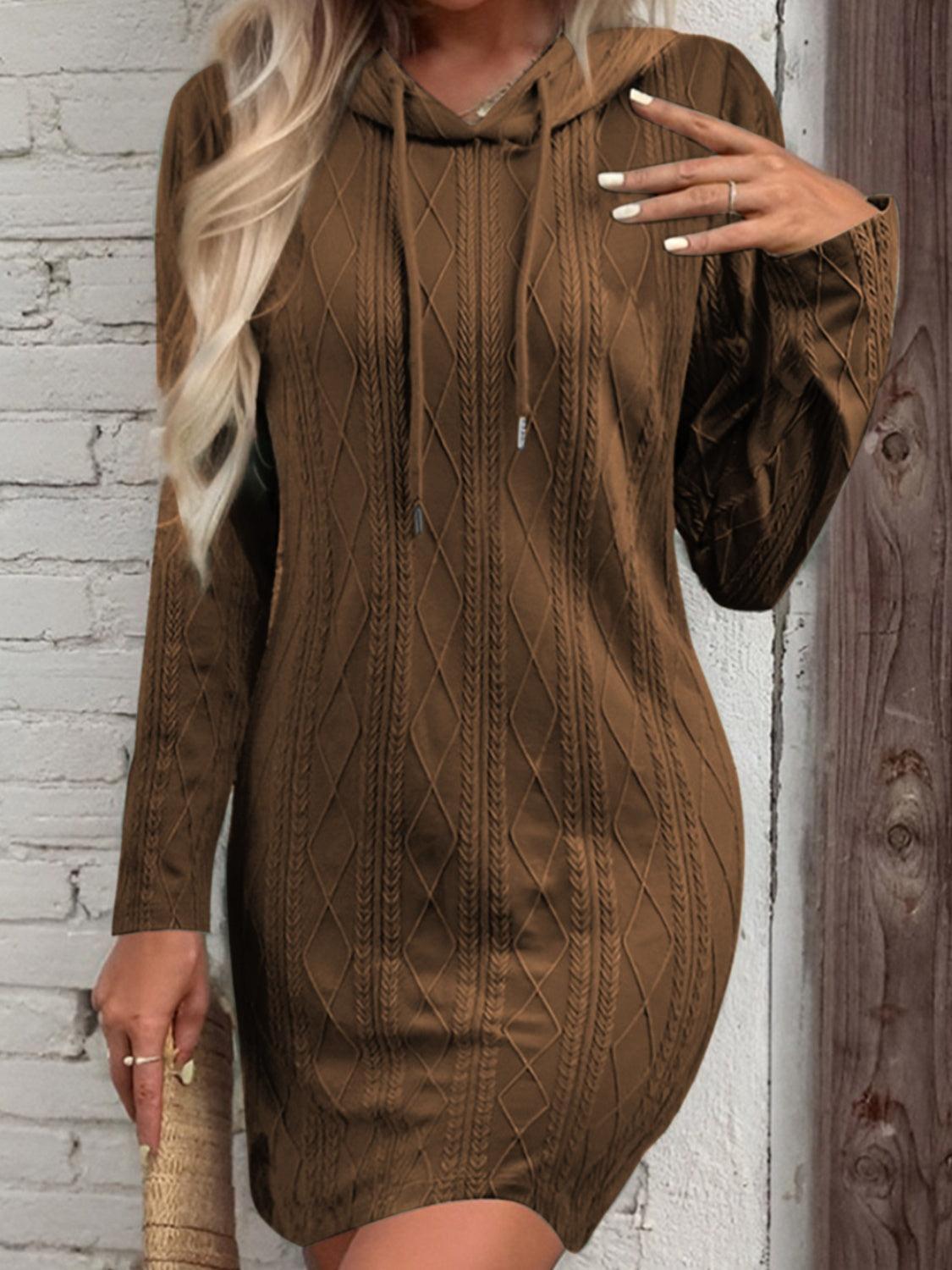Drawstring Hooded Sweater Dress - ClubOn